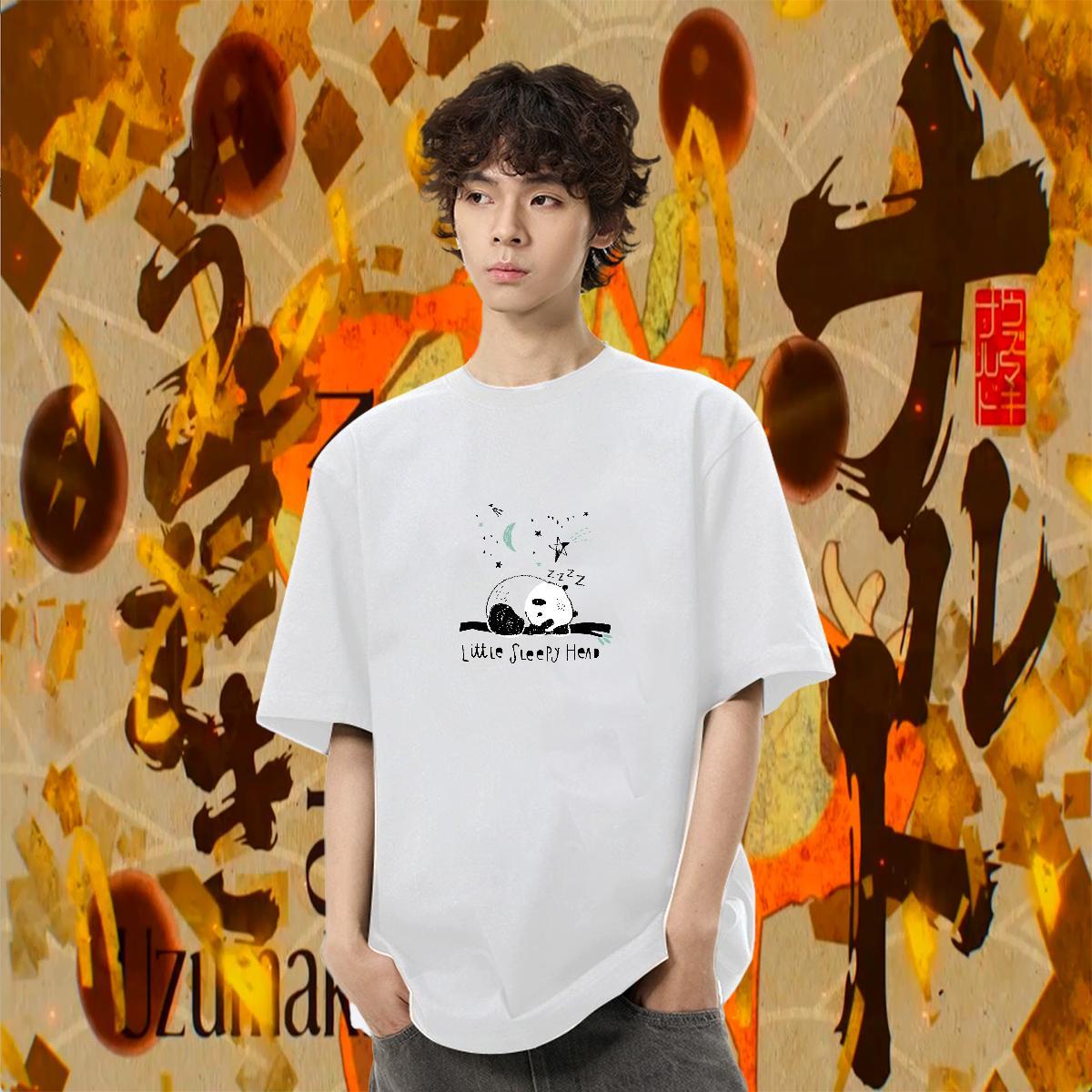 Loose Couples T Shirts 230g Pure Cotton Anime Printing Street letter Black White Round Neck Short Sleeve Fashion New T shirt Tops