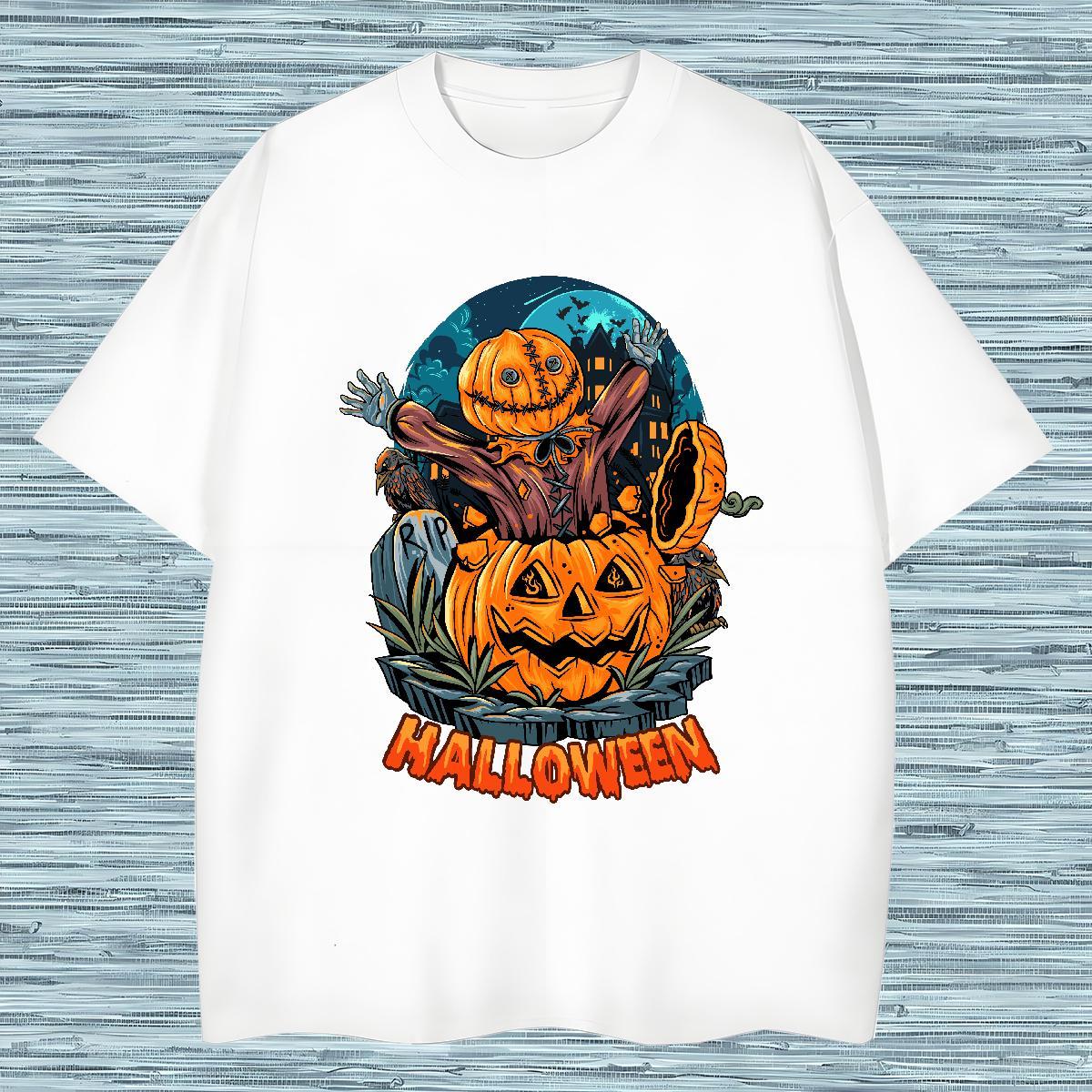 T-Shirts for Men 230g 100% Cotton Halloween Street wear Hip Hop Breathable Crew Neck Custom Printed Men Tees Casual New Classic Top Tees