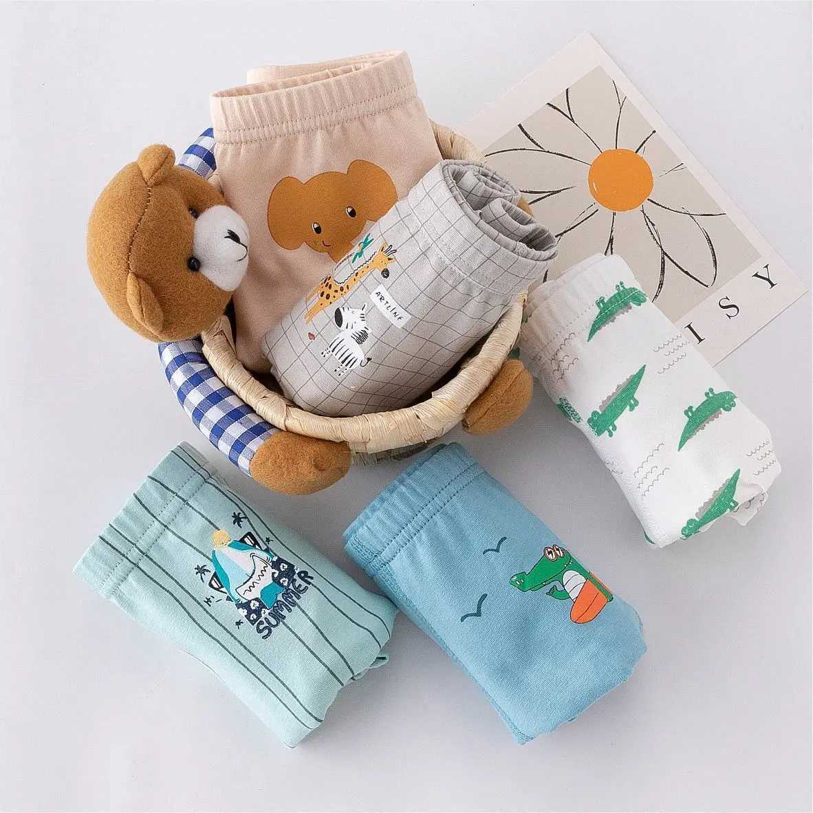 Childrens underwear cotton boys and teenagers boxer shorts 5 packsW240715