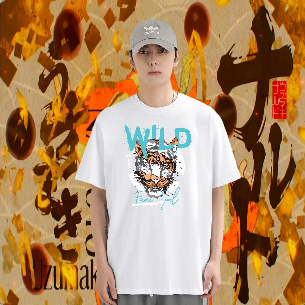 Comfortable Men Tops Tees 230g Pure Cotton Hip Hop Street tiger Floral Print Breathable Short Sleeve Fashion Casual Man T Shirts Tee Shirt