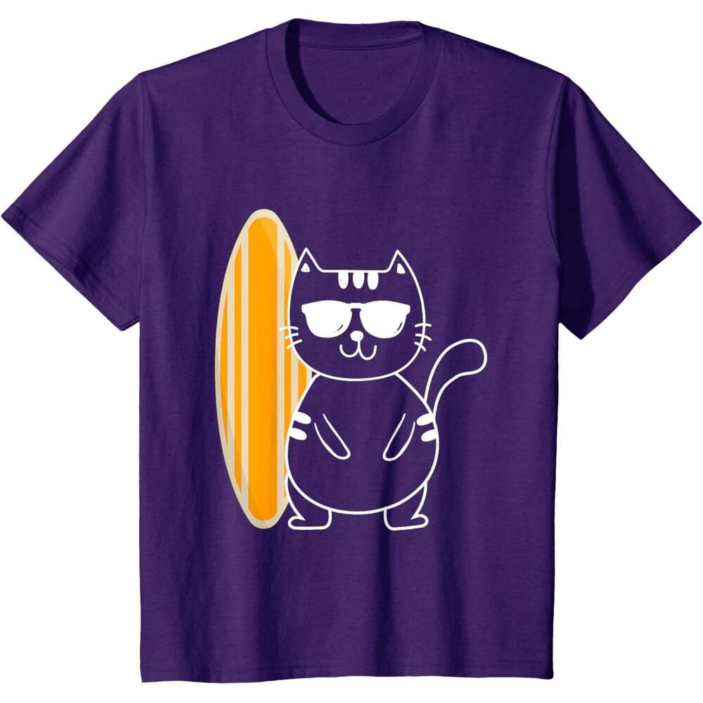 2025S Fashion Designer T Shirt Mens Cat Surfing Surfboard Beach Ocean Waves Surfer T Shirt Shirts Tshirt Graphic Tee Casual Tops Summer Clothes Short 