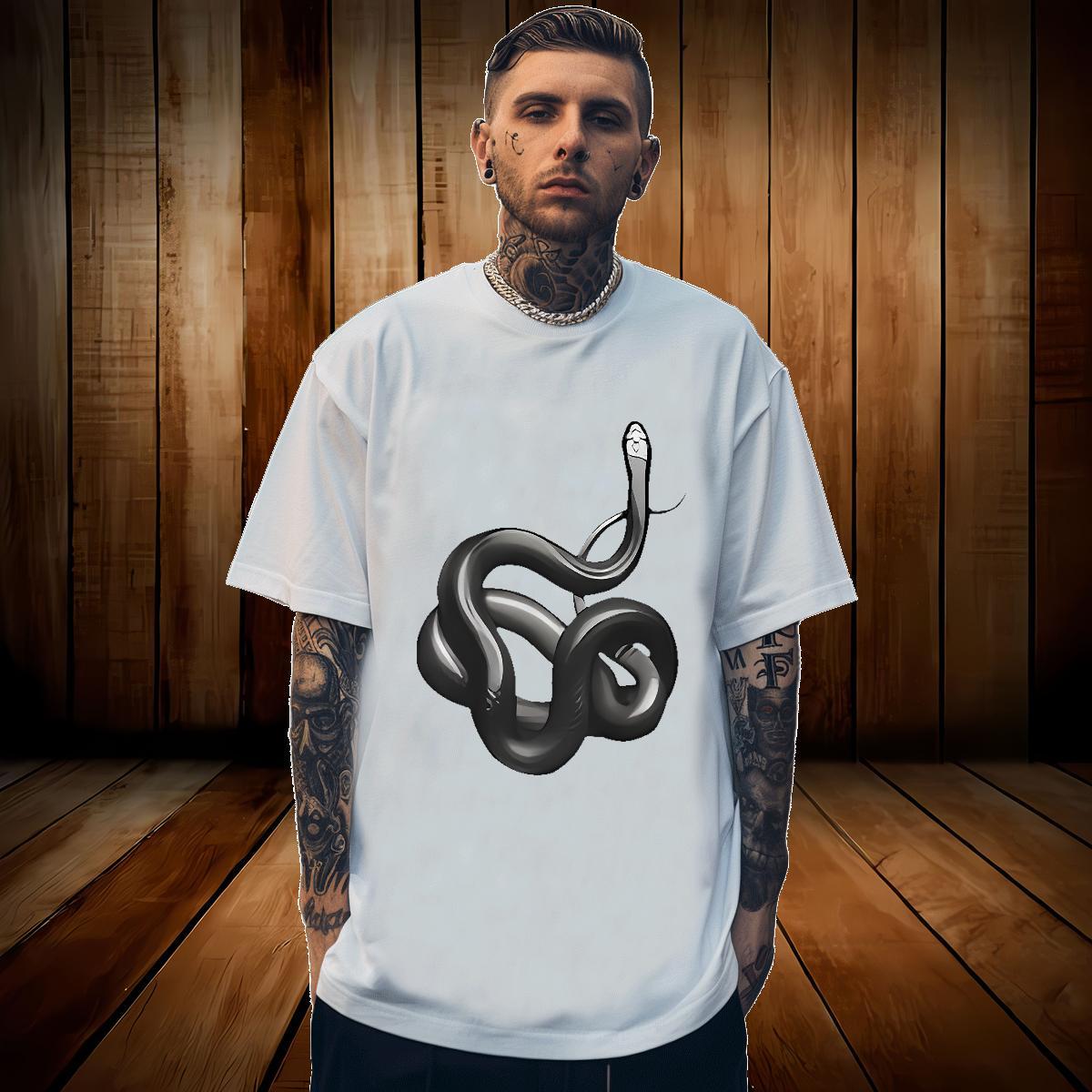 T-Shirts 230g Cotton snake Casual Breathable Crew Neck Black Oversized Mens Tshirts 2024 Summer Classic Tops Tees