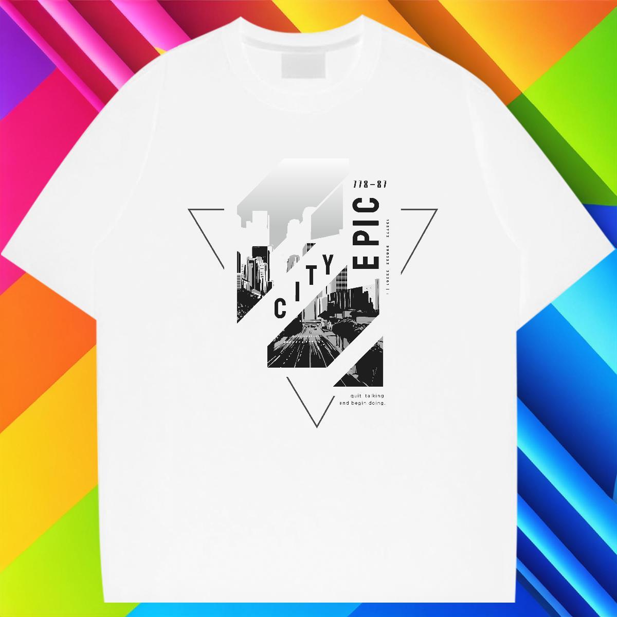 Classic Casual T Shirts Men 230g Cotton Tall buildings, streets Hip Hop Street Tee Shirt Breathable Short Sleeve Soft Couples T Shirts Oversized 3XL 4