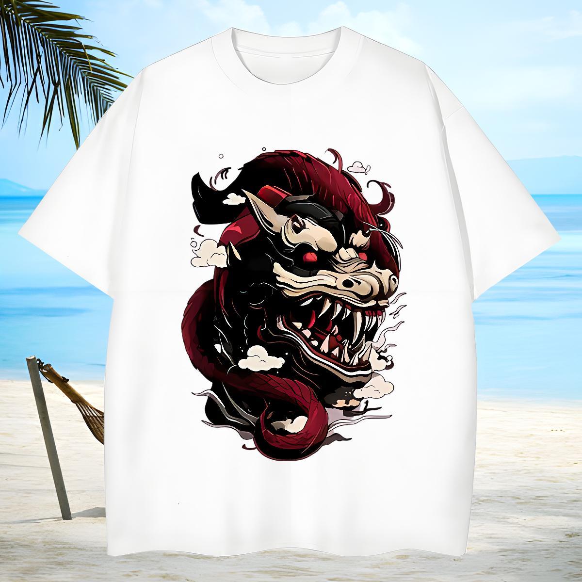 TOP Quality Men Tops Tees 230g Pure Cotton dinosaur T-Shirts for Men Sport Crew Neck Breathable Floral Print 2024 Designer Wear