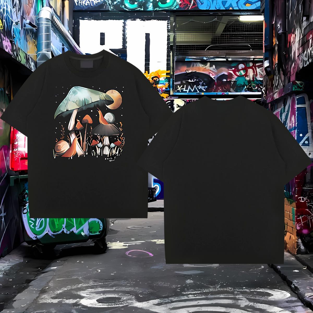 2024 Summer T Shirts Men 230g Pure Cotton mushroom Outdoor Tops Breathable Comfortable Tshirt for Man Woman Skull