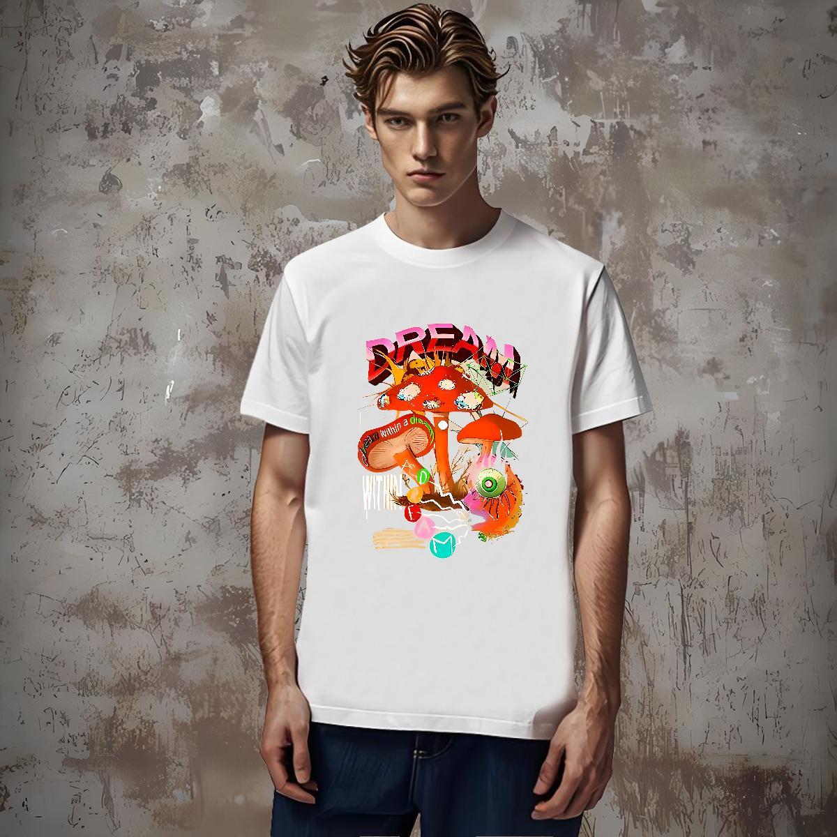 Fashion Designer T Shirts Men 100% Cotton 230g mushroom Hip Hop Tshirts Breathable Short Sleeve Loose Couples T Shirts Custom Anime