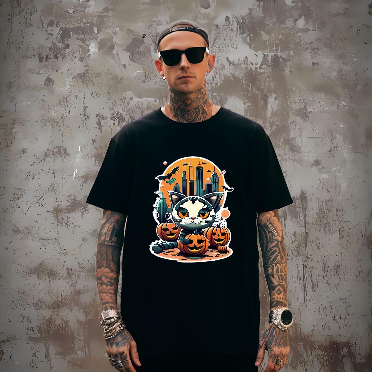 T-Shirts for Men 100% Cotton 230g pumpkin Hip Hop Breathable Short Sleeve Black White Men Tshirts 2024 Loose Fit Tops Shirt