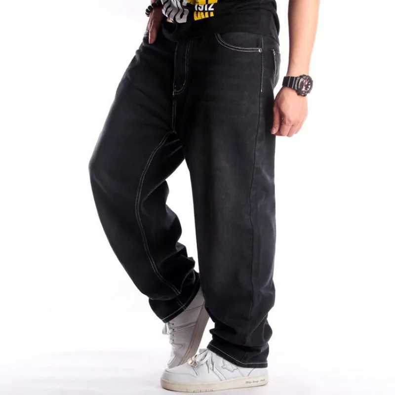 Mens Street Trends Black Washed Jeans Hip Hop Trousers Baggy Jeans For Male Hiphop Skateboard Denim Pants Loose Plus Size 44 46M240803