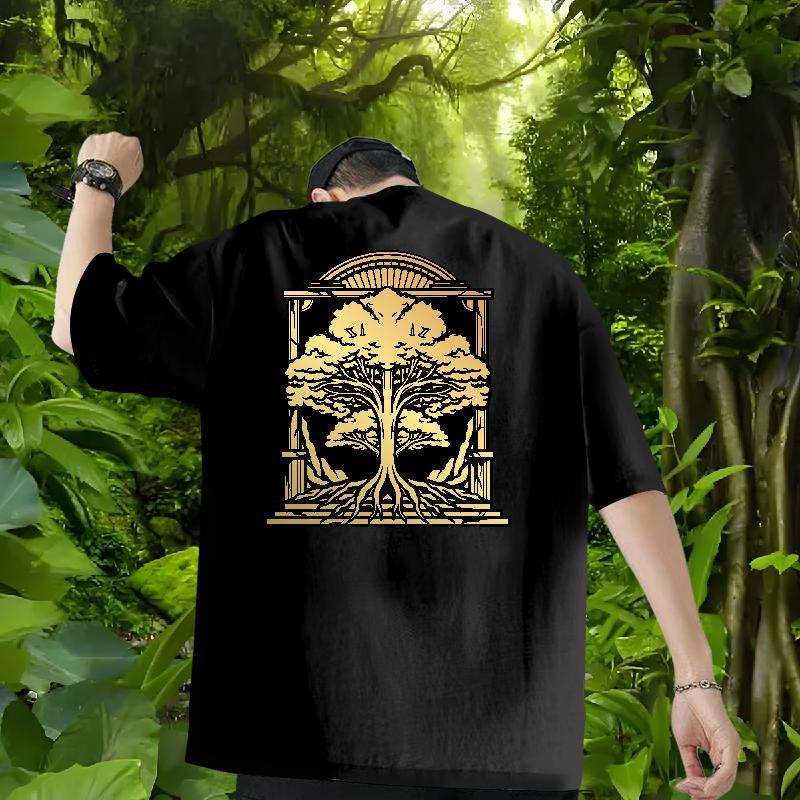 Factory Direct T Shirts Men 230g Pure Cotton tree Anime Printing Street Tees Shirts Crew Neck Breathable Loose Fit Tshirt for Man Woman Asian Size