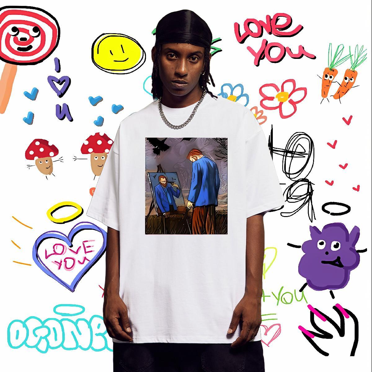 T-Shirts 230g Pure Cotton portrait Sports Casual Breathable Black Oversized Tshirts Casual New Soft Clothes