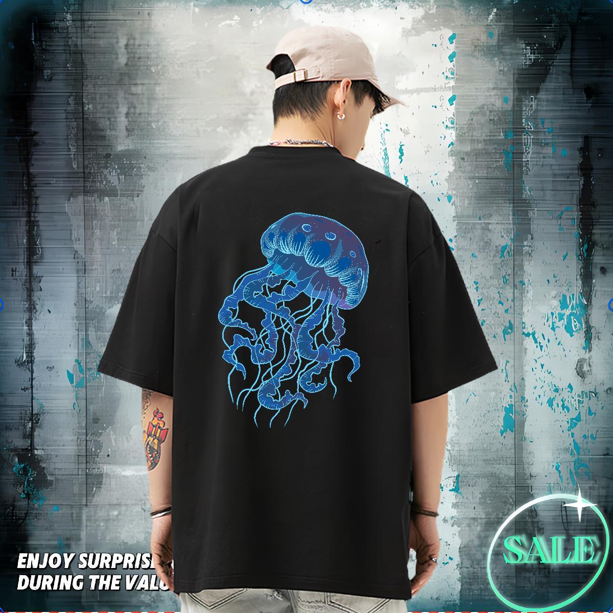 Stylist Men T Shirts 100% Cotton 230g jellyfish Sports Casual Tee Shirt Breathable Soft Brand Tshirts Custom Print Oversized