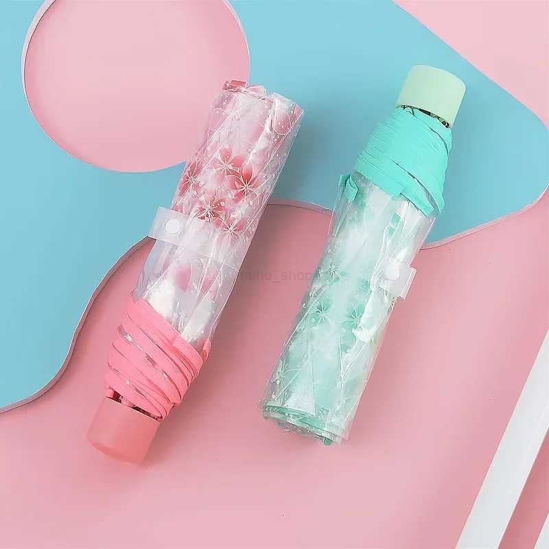 New Folding Umbrella Transparent Sakura Anti-literature Folding Umbrella Wind And Water Resistant UmbrellaXJ240806