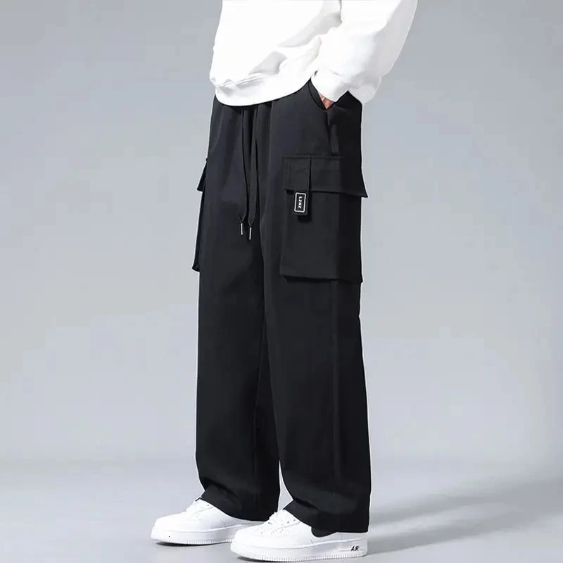 Straight Black Cargo Pants for Men Trousers Man Autumn Grey Big Size Casual Vintage Techwear est Y2k Baggy Harajuku 240806