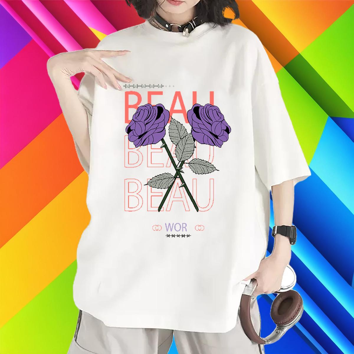 Loose fit T-Shirts for Women Comfortable Lady T shirt Anime Oversized flower Street Casual 230g 100% Cotton New Arrival Clothes Shirt