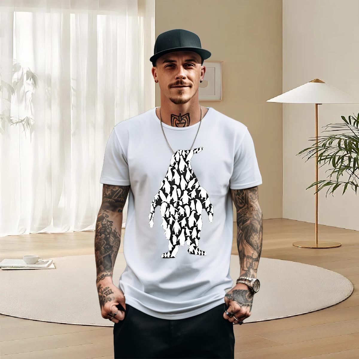 Wholesale Men Clothes T-Shirt 100% Cotton 230g Summer Casual penguin Plus Size Custom Breathable Short Sleeve Casual New Men T Shirts Clothings