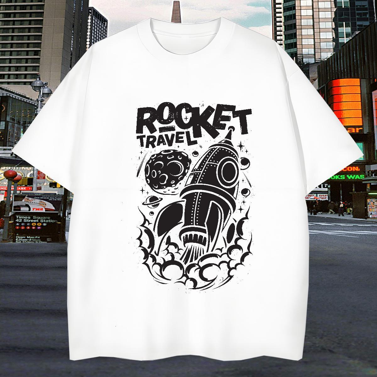 Men T Shirts 230g Pure Cotton rocket Outdoor Round Neck Short Sleeve Graphic Men Clothes T-Shirt Brand Loose Tees