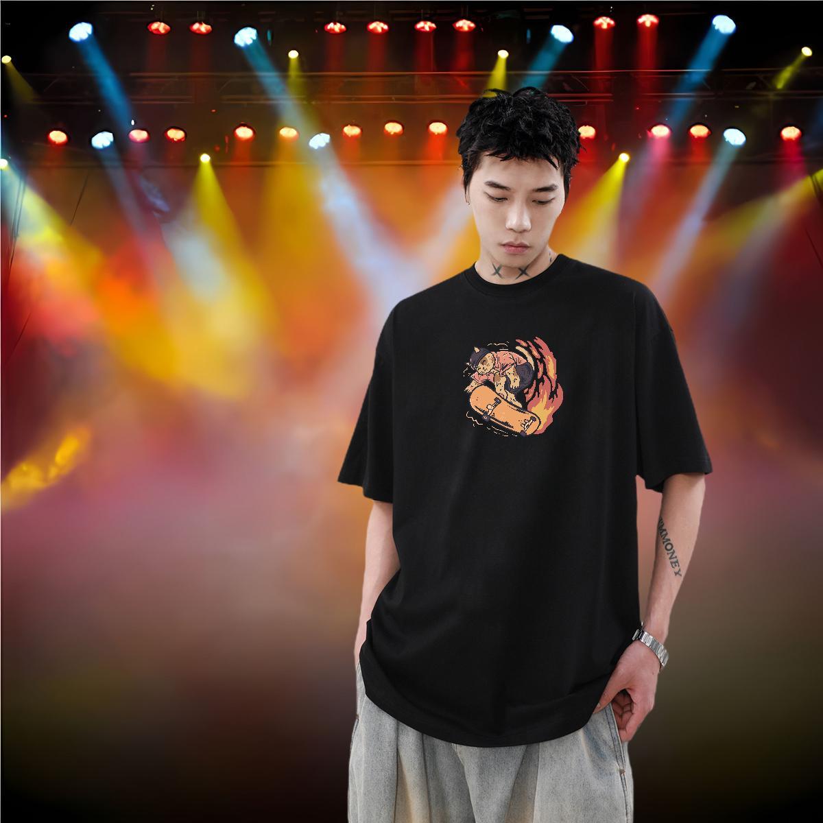 Wholesale T-Shirts for Men 230g Pure Cotton cat Outdoor Clothes Crew Neck Brand Couples T Shirts Anime
