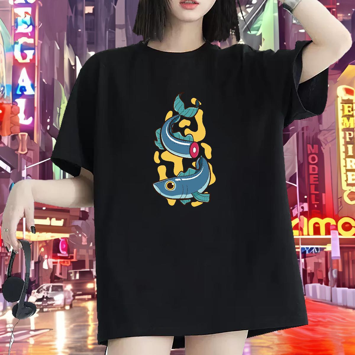 Designer T-Shirts for Women Breathable Crew Neck Women Tshirts Oversized fish Daily Outfit 230g Cotton 2024 Tees Shirts