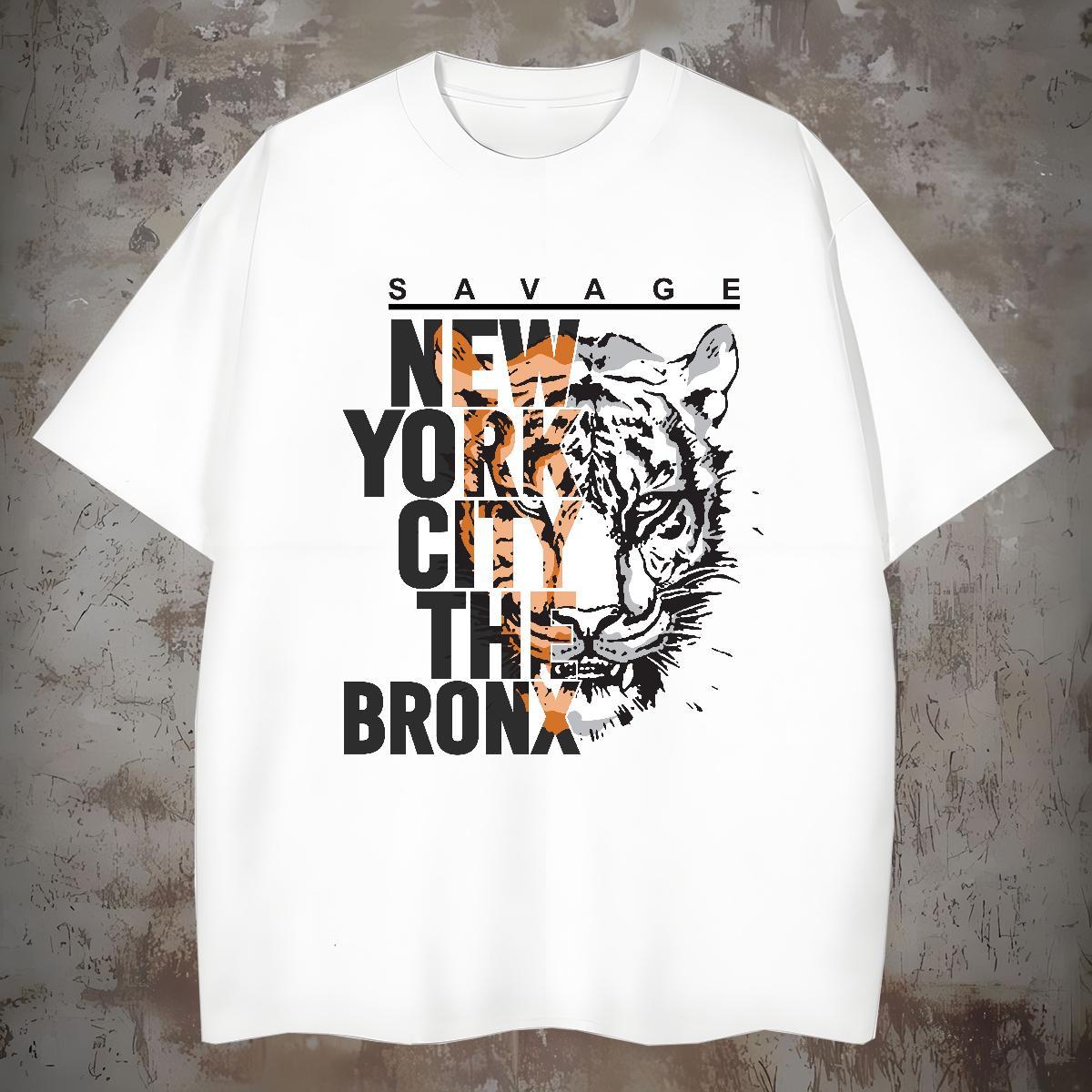 T-Shirts for Men 230g Pure Cotton tiger Summer Casual Breathable Short Sleeve Plus Size Custom Men Tops Tees Brand Comfortable Wear