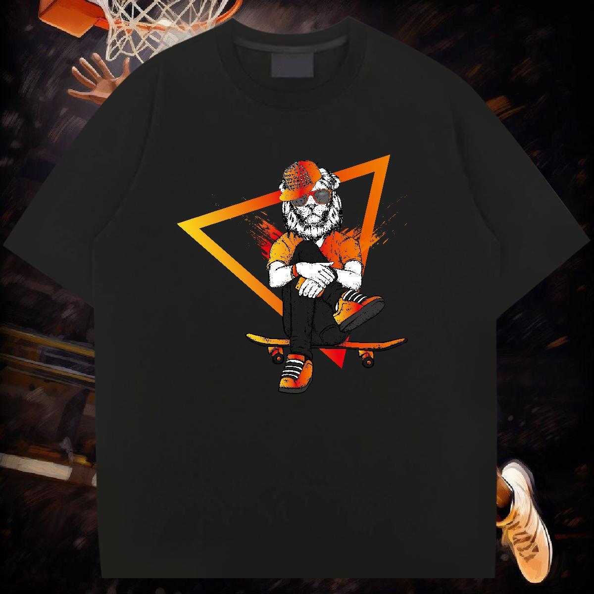 T shirt 100% Cotton 230g lion Casual Beach O-Neck Short Sleeve Plus Size Custom Couples T Shirts Fashion Cool Tees