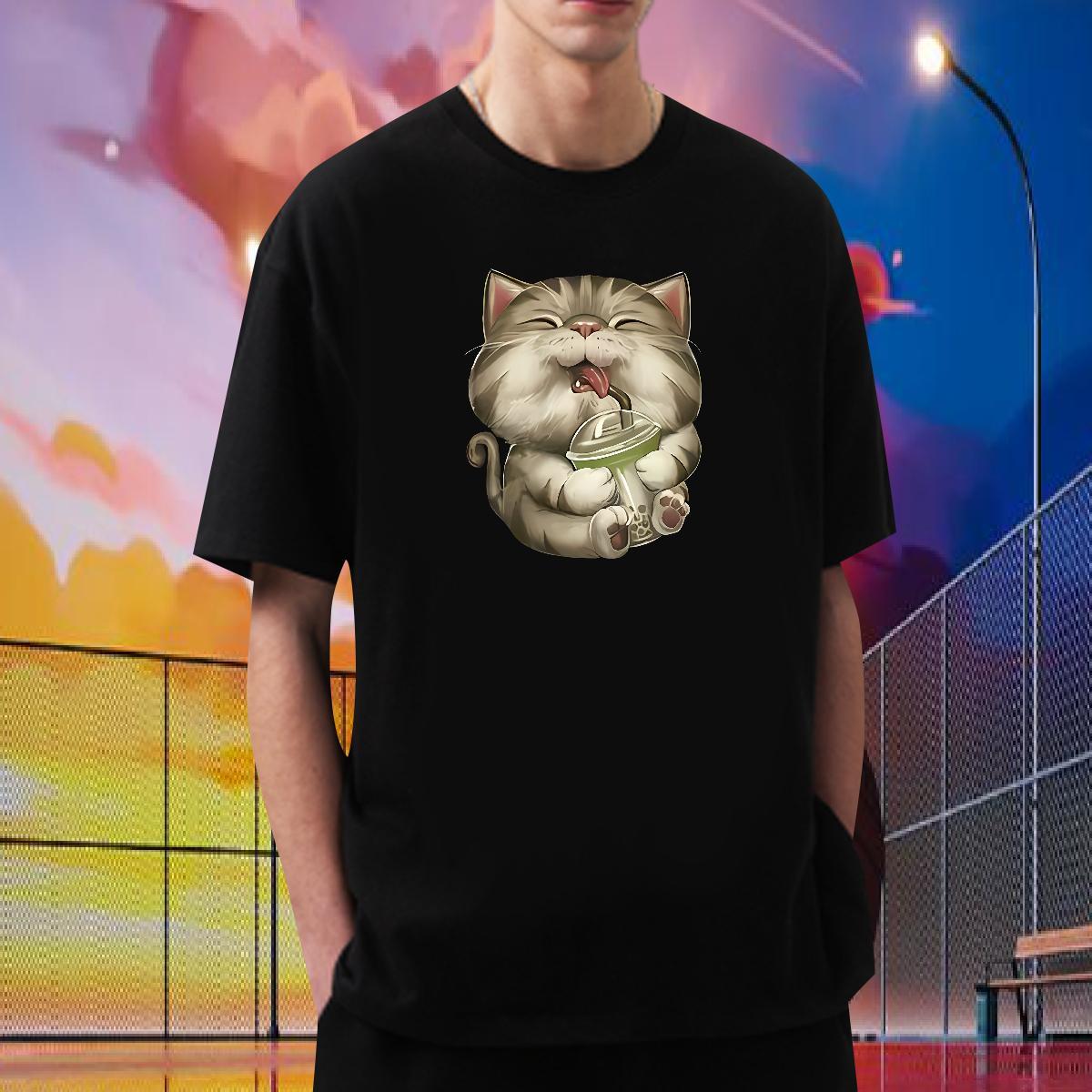 Classic Casual T Shirts Men 230g Cotton cat Summer Casual Tops Tees Breathable Short Sleeve Comfortable Men Tshirts Custom Printing