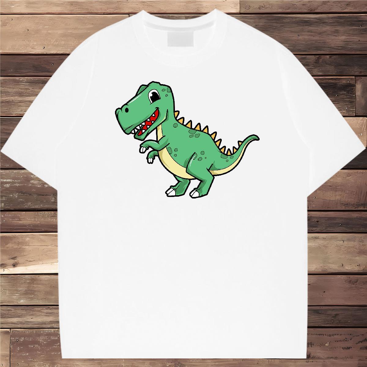 New Designer T Shirts Men 230g Cotton dinosaur Daily Outfit Top Tees Crew Neck Unisex Men Tees Customized