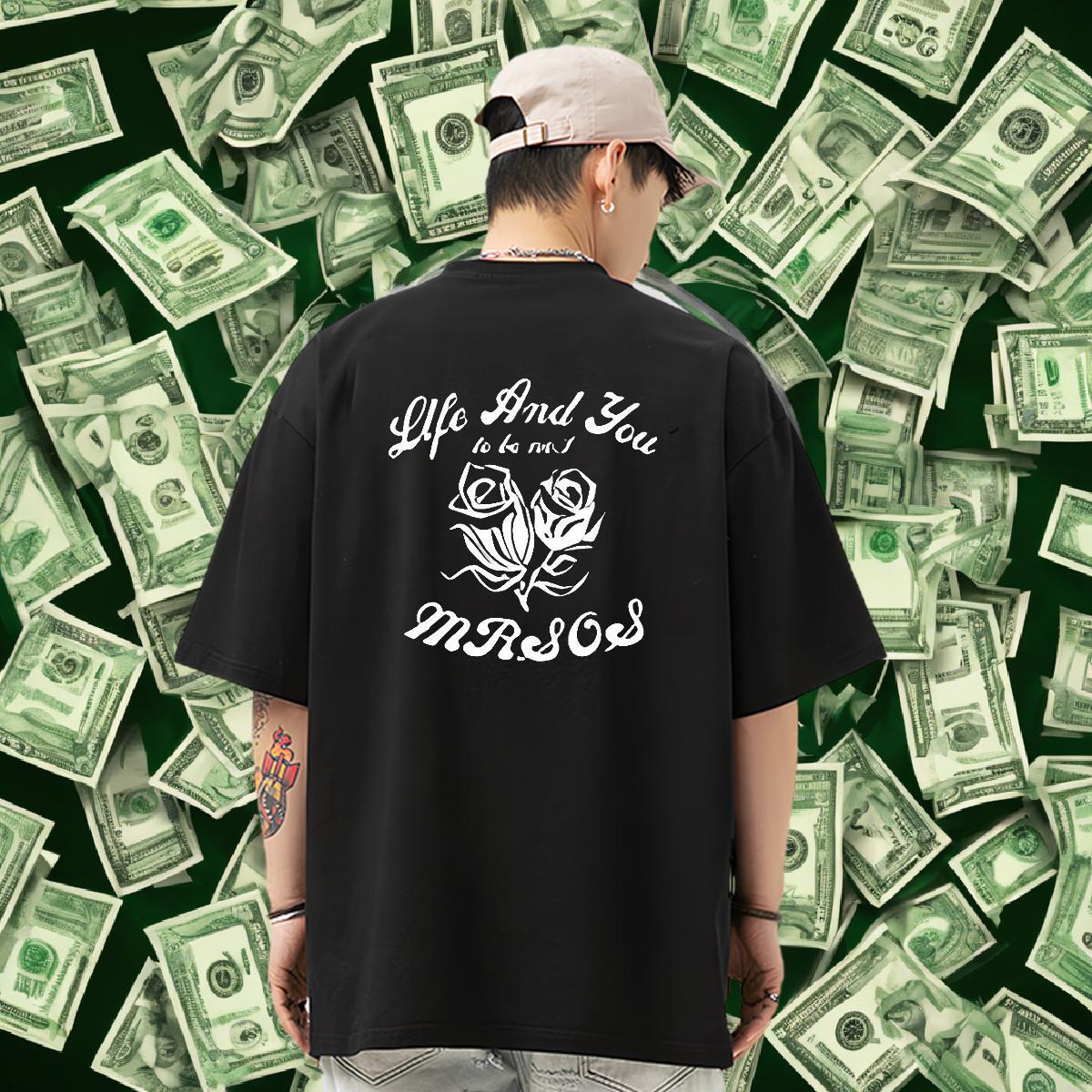 DIY Customized Man T Shirts 100% Cotton 230g flower Beach Wear Breathable Soft Men Tees Black Oversized