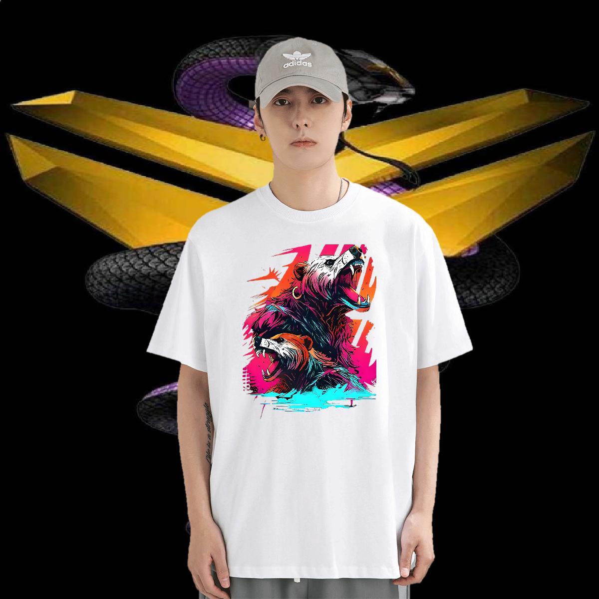 T-Shirts for Men 230g 100% Cotton Anime Printing Street O Neck Short Sleeves Skull Tshirts Fashion Soft Clothings