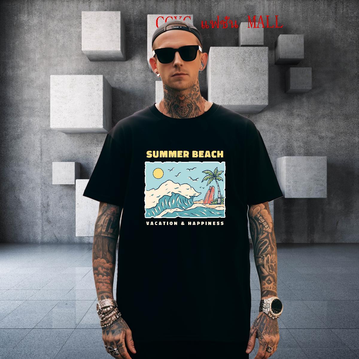 Loose Fit Men Tshirts 230g Pure Cotton High Street Hip Hop sea Floral Print Round Neck Short Sleeve Casual New Mens T Shirts Tees Shirts