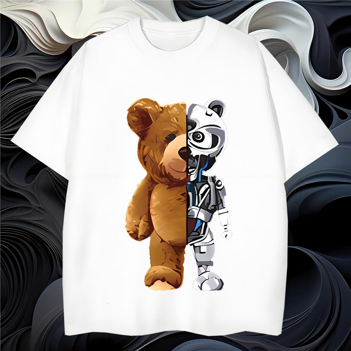 High Quality Men Clothes T-Shirt 230g Pure Cotton bear T Shirt For Man Daily Wear Crew Neck Cartoon Printing L-4XL Fashion New Clothings
