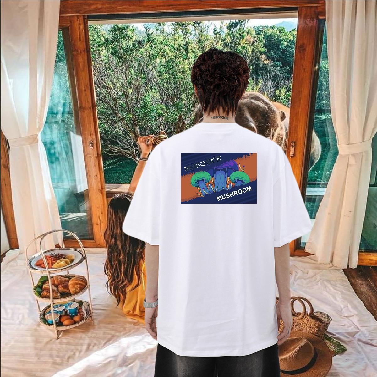 Fashion Designer T shirt 230g 100% Cotton mushroom Casual Beach Tops Tees Breathable Crew Neck Loose Fit Tshirt for Man Woman Custom Print Plus Size