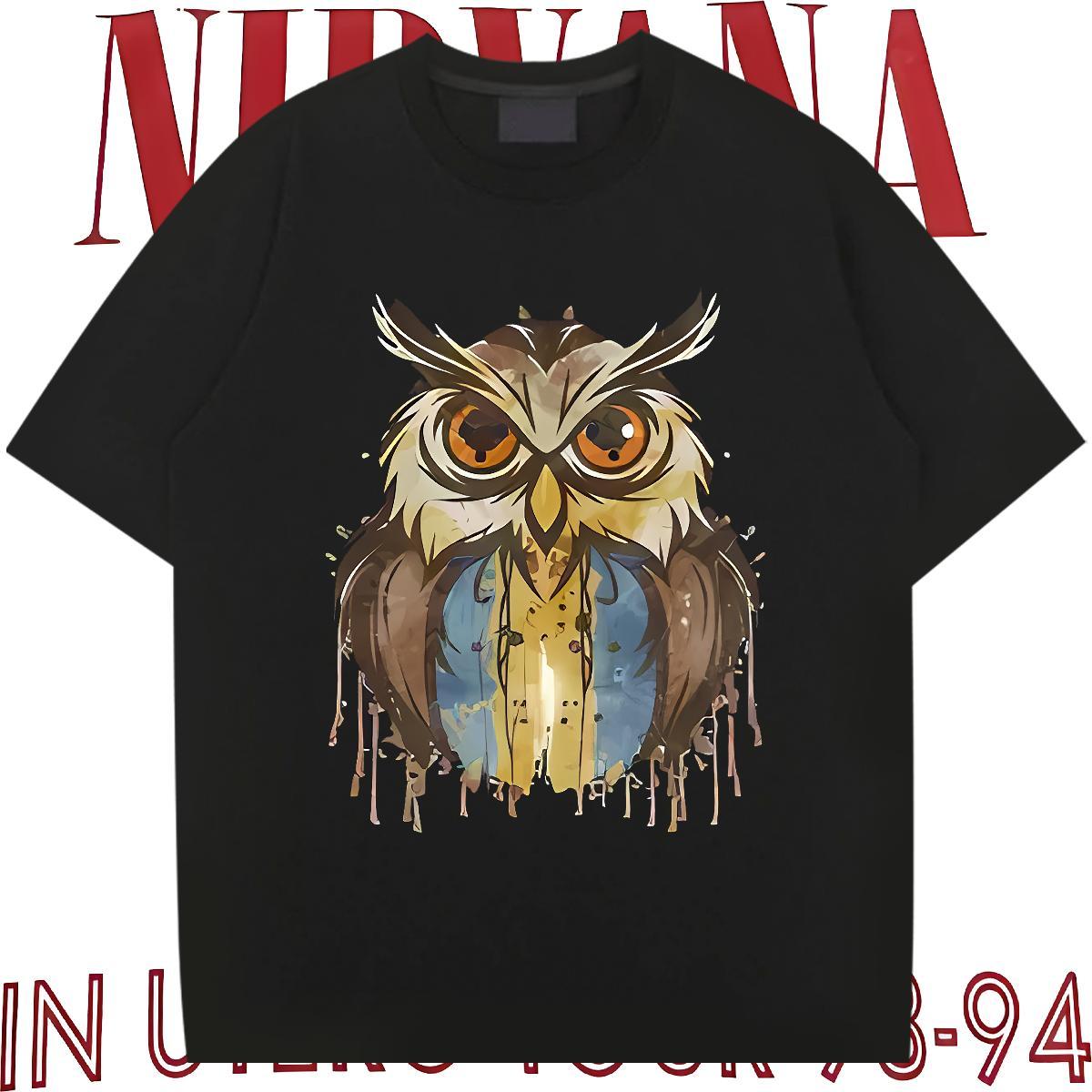 2024 DIY Man T Shirts 100% Cotton 230g Owl Hip Hop Street Top Tees Crew Neck Breathable Cool Design Couples T Shirts Oversized 3XL 4XL