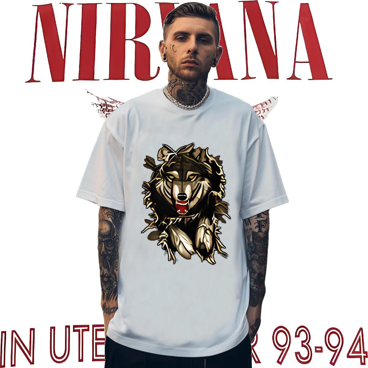 Fashion New T shirt 230g Pure Cotton wolf Home Outdoor Top Tees O-Neck Short Sleeve Loose Fit Men Tees DIY Anime