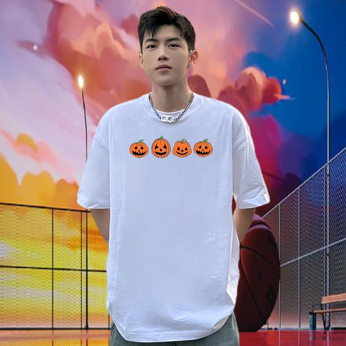 2024 Designer Mens T Shirts 100% Cotton 230g pumpkin Casual Tee Shirt Breathable Soft Loose Fit Men Tops Tees DIY Printed