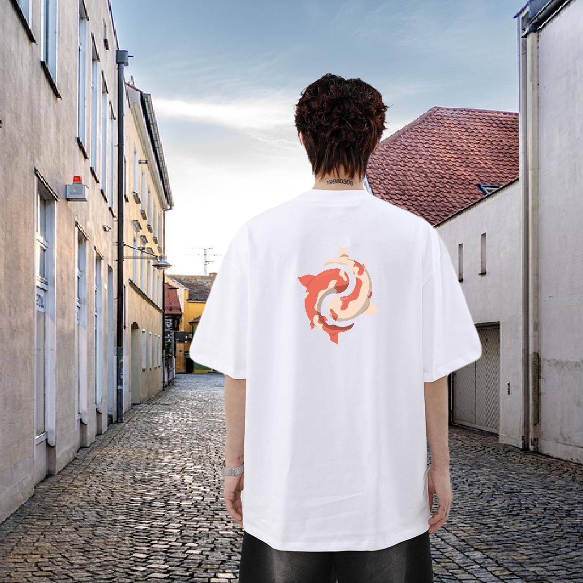 Stylist T-Shirts 230g 100% Cotton fish Outdoor Tee Shirt Breathable Short Sleeve Cool Tshirts DIY Logo Oversized