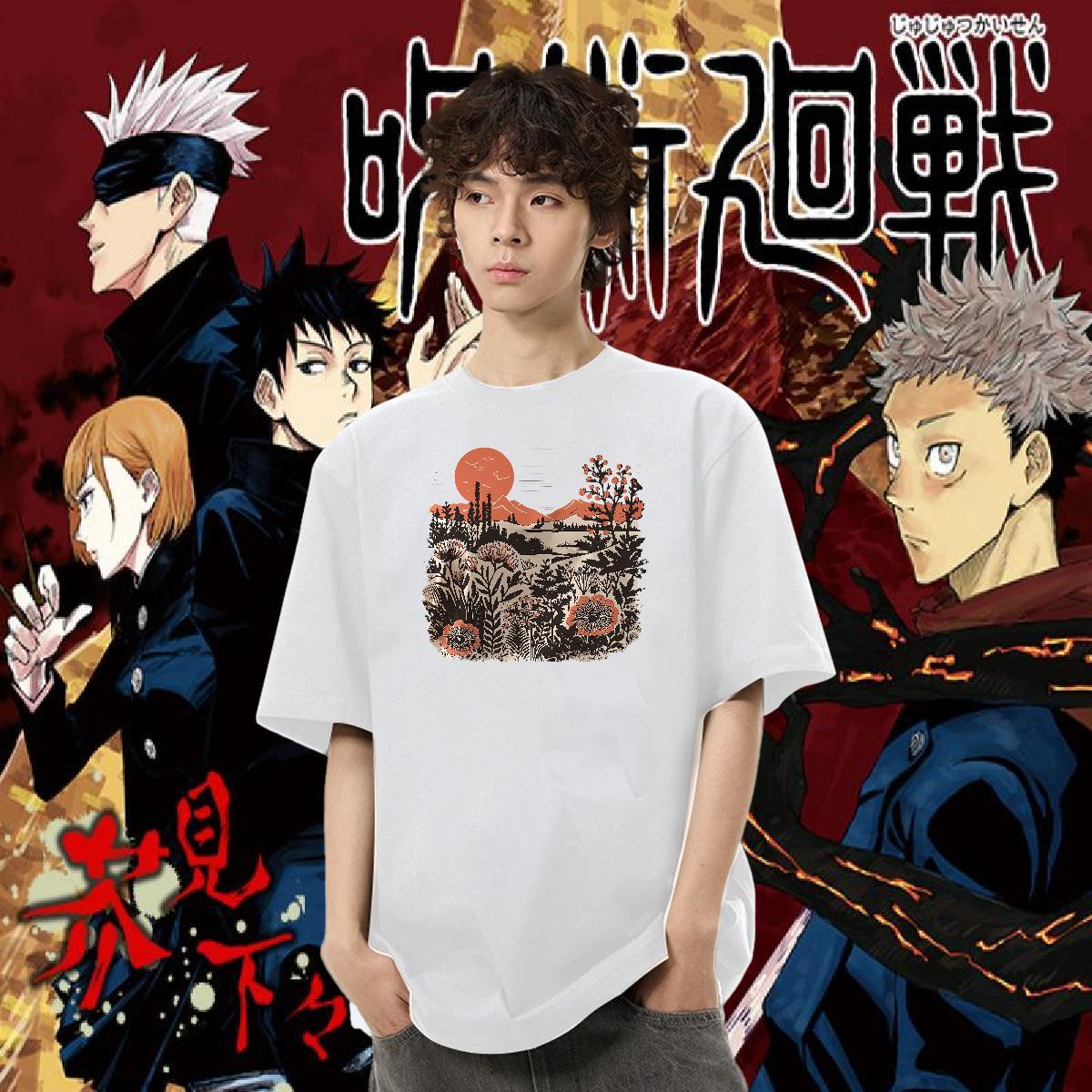 Fashion New T Shirt For Man 230g Pure Cotton tree Anime Printing Street Wear Breathable Short Sleeve Loose Tshirts DIY Logo Oversized