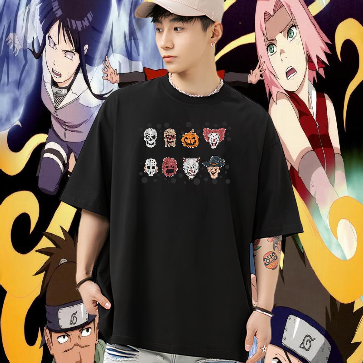 2024 Men T Shirts 230g Cotton Halloween Street Tee Shirt Short Sleeve Soft Loose Fit Men Clothes T-Shirt DIY Printed