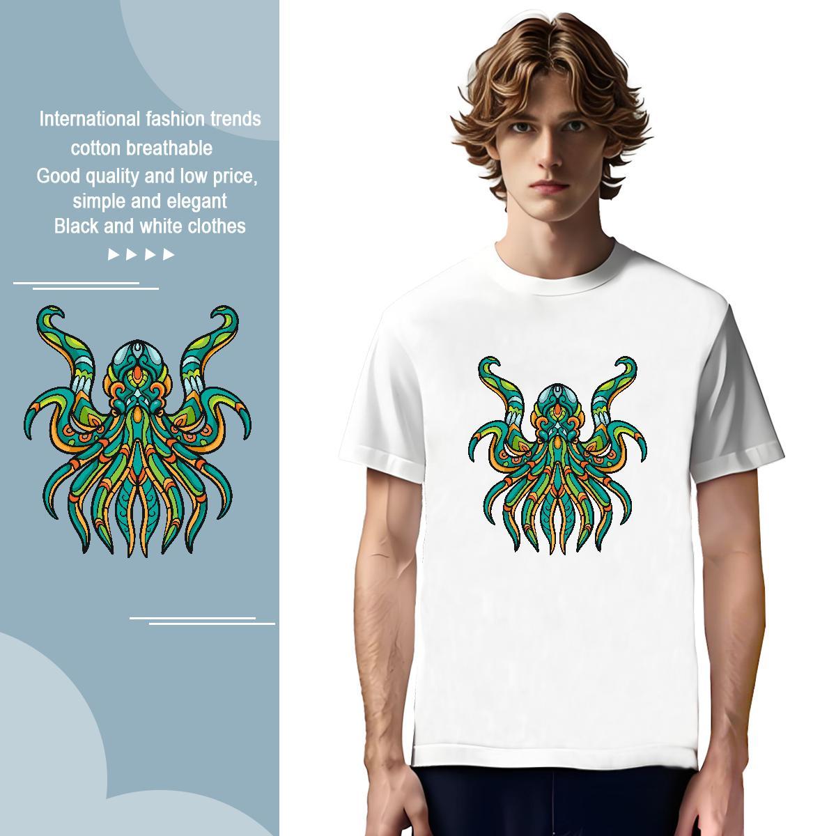 T-Shirts 230g Cotton octopus Casual Short Sleeve Soft Black White Mens Tshirts Designer Fashion Wholesale Tees