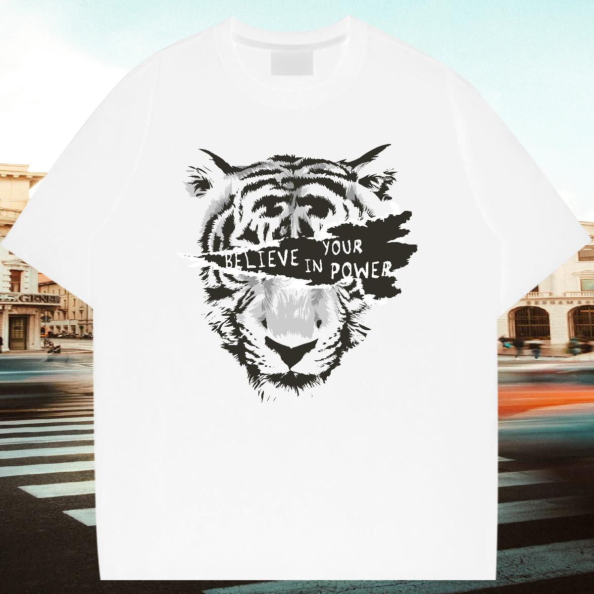 Classic Couples T Shirts 230g 100% Cotton Anime Printing Street tiger Floral Print Round Neck Short Sleeve Fashion Casual Men T Shirts Clothings