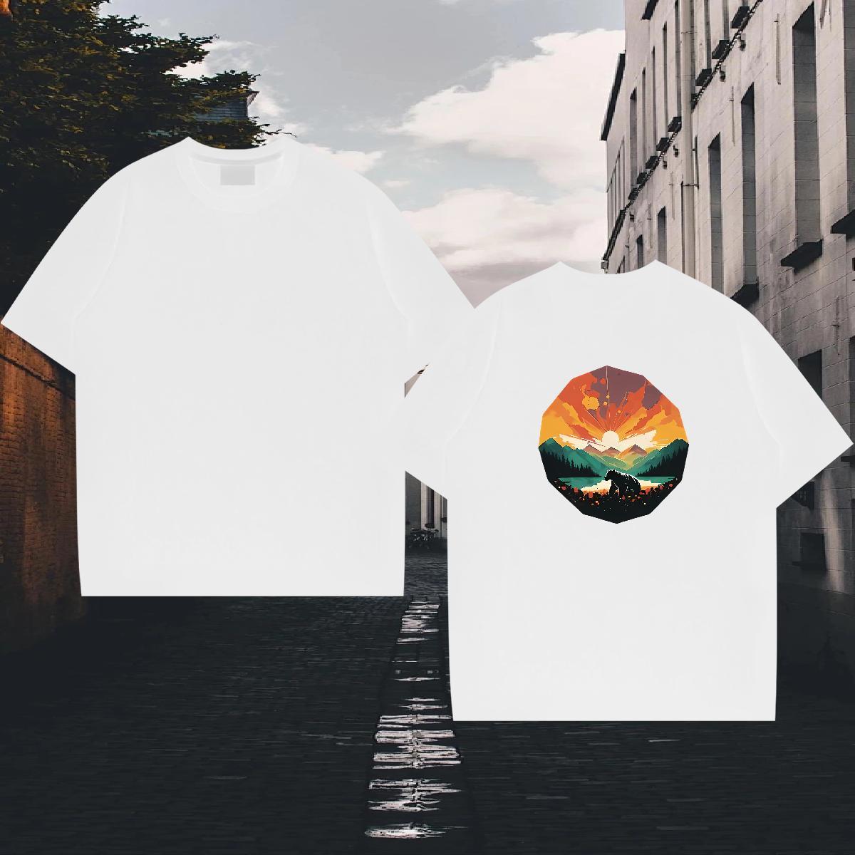 2024 Summer Man T Shirts 230g 100% Cotton bear Casual Tops Tees Breathable Short Sleeve Loose Fit Couples T Shirts Plus Size Cartoon