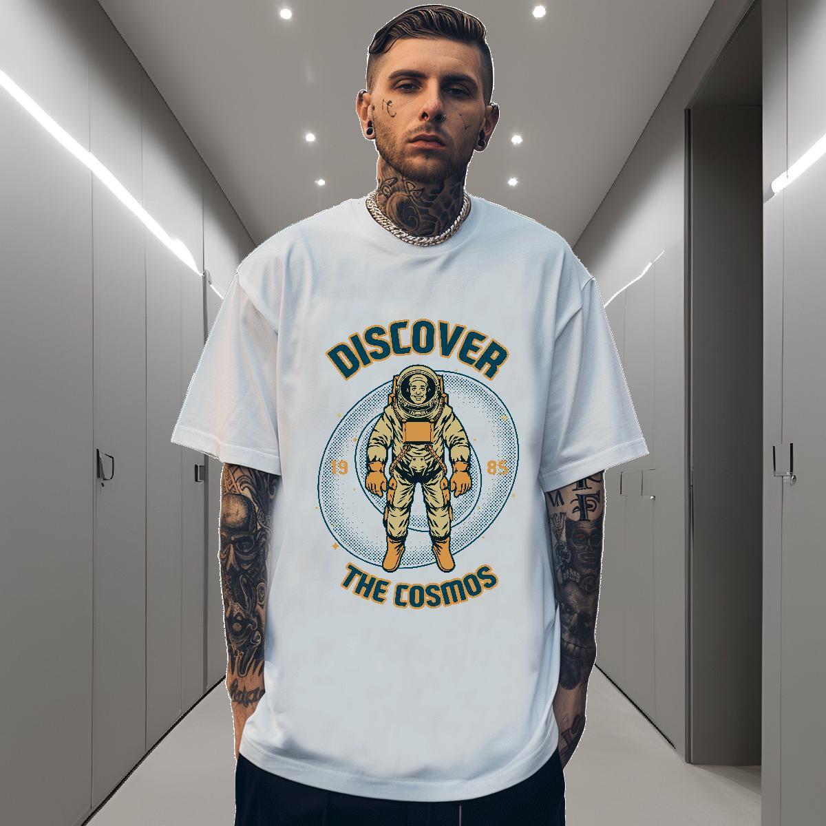 T-Shirts 230g Cotton planet Sports Casual Breathable Short Sleeve Graphic Men Tees 2024 Summer Brand Clothings