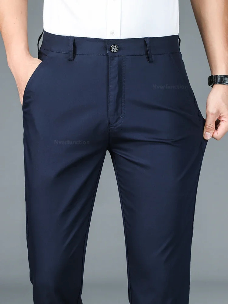 Bamboo Fiber Straight Business Pants Men Summer Clothes Fashion Classic Designer Breathable Casual Long Formal Trouser Male 240806