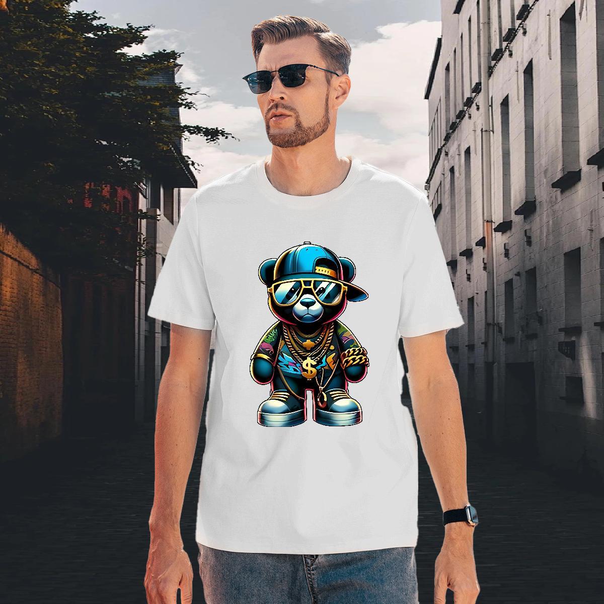 Wholesale Men Tshirts 100% Cotton 230g Daily Wear bear Cartoon Print Breathable Crew Neck New Designer T Shirts Men Polos