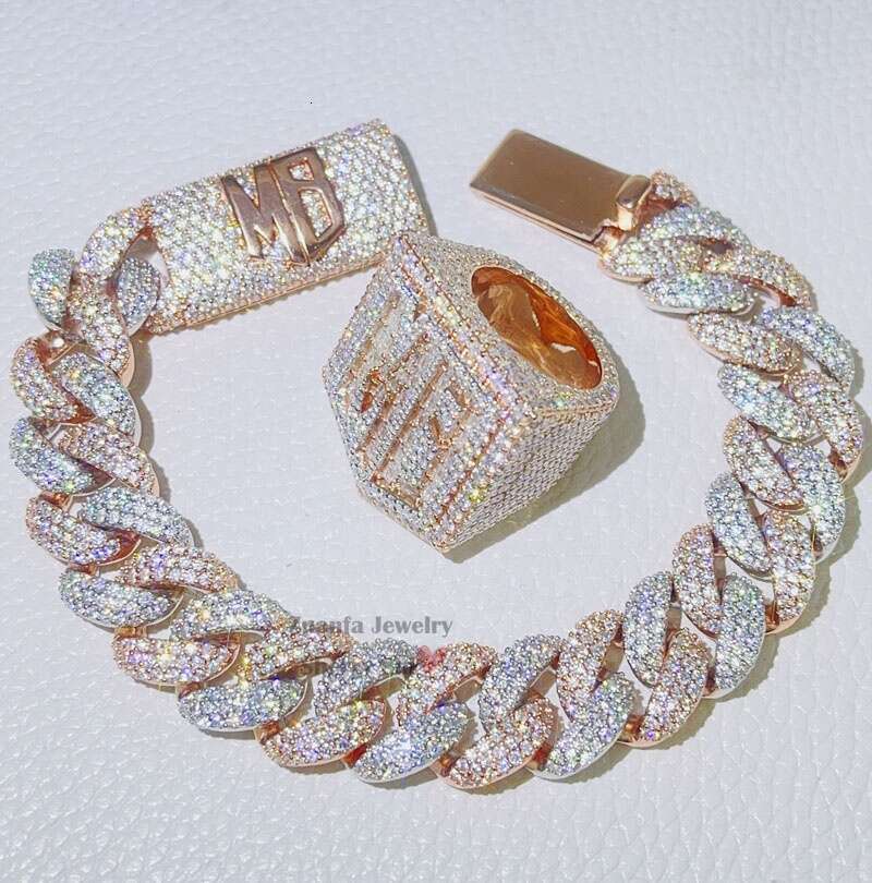Rapper Jewelry Hip Hop Sterling Sier 15MM Iced Out VVS Moissanite Diamond Cuban Bracelet With Name Clasp