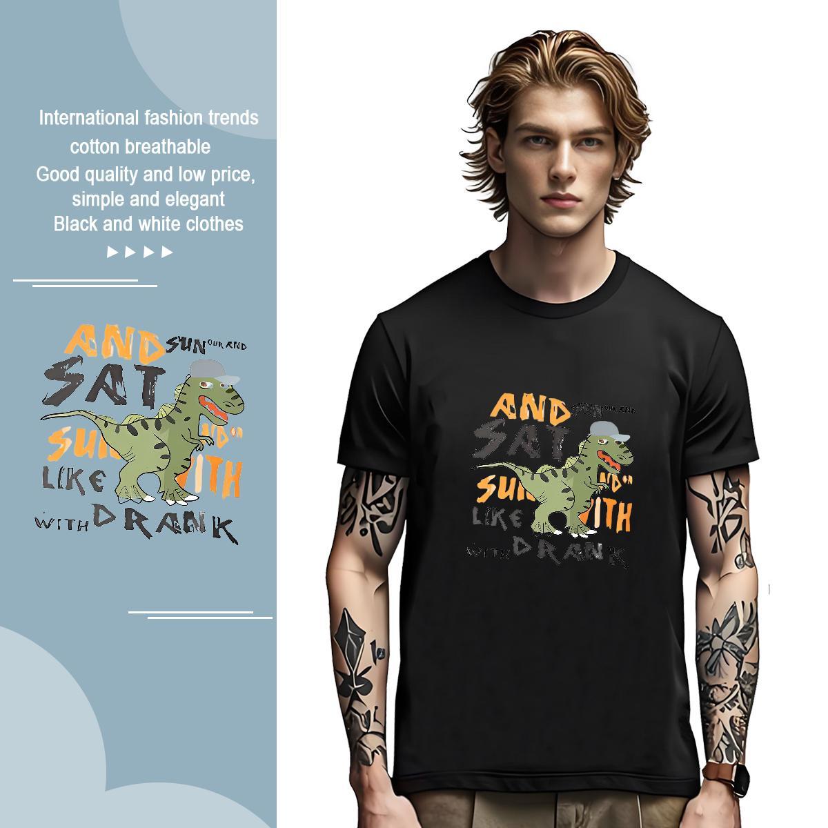 T-Shirts for Men 230g 100% Cotton dinosaur Summer Casual Short Sleeve Soft Custom Printing Men Tees DIY Customized Loose Fit Tee Shirt
