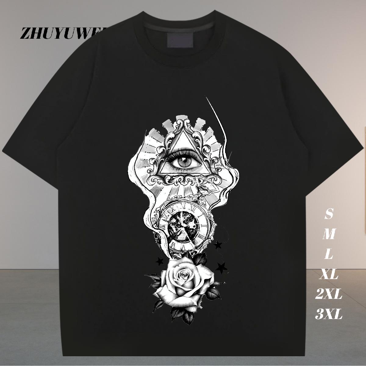 Fashion Casual T-Shirts eye of the devil Tee Shirt 230g Cotton Summer Casual Unisex Floral Print Crew Neck Breathable Men Clothes T-Shirt