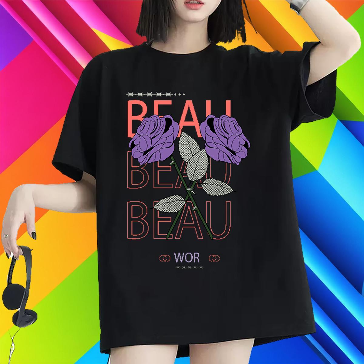 Loose fit T-Shirts for Women Comfortable Lady T shirt Anime Oversized flower Street Casual 230g 100% Cotton New Arrival Clothes Shirt