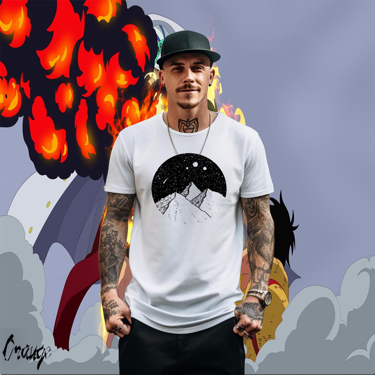 Cool Design Couples T Shirts 230g Pure Cotton Outdoor mountains Cartoon Printing L-4XL Breathable Crew Neck Fashion Design T shirt Tops Shirt