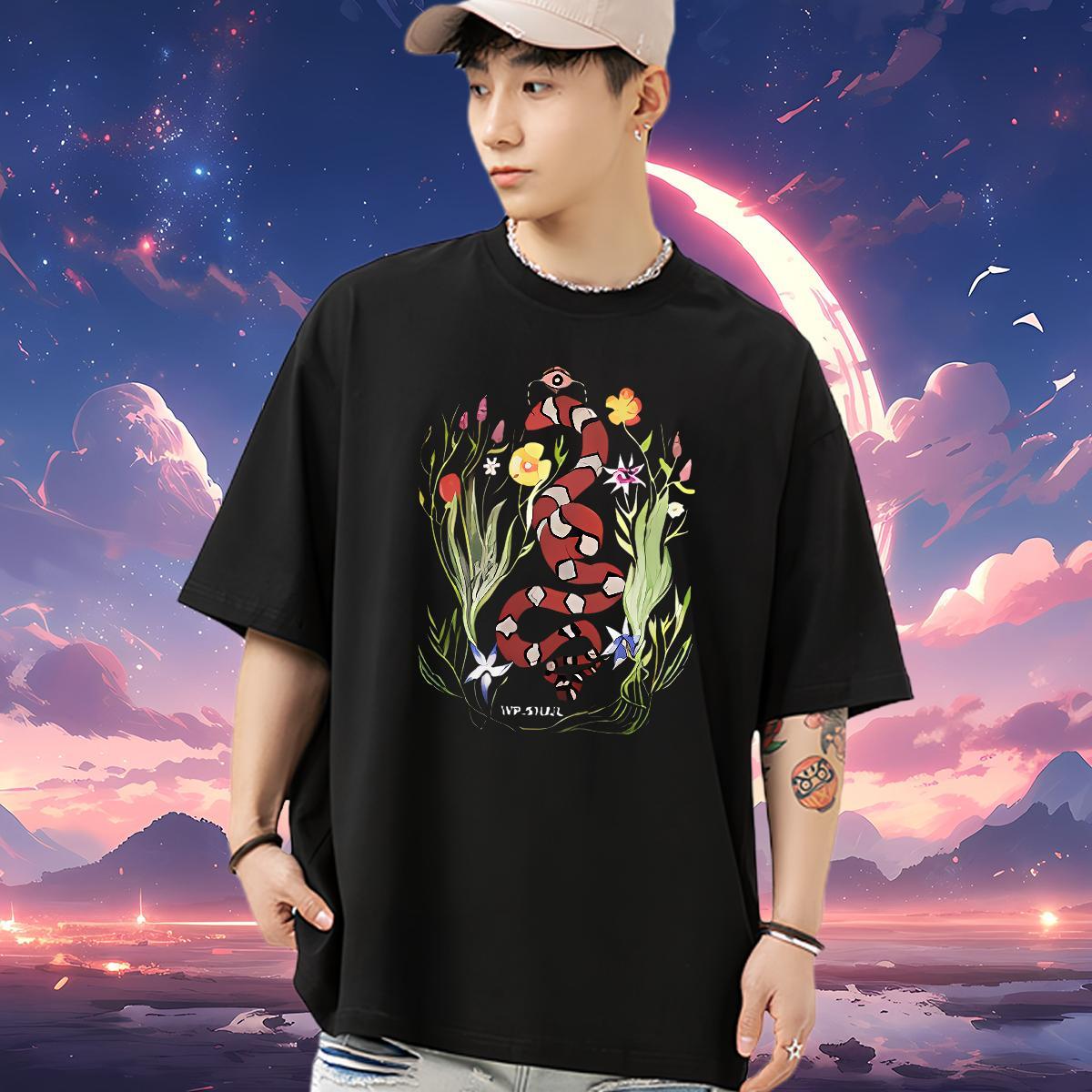Classic T Shirt For Man 230g 100% Cotton snake Outdoor Tops Tees Breathable Short Sleeve Soft Men Clothes T-Shirt Custom Anime