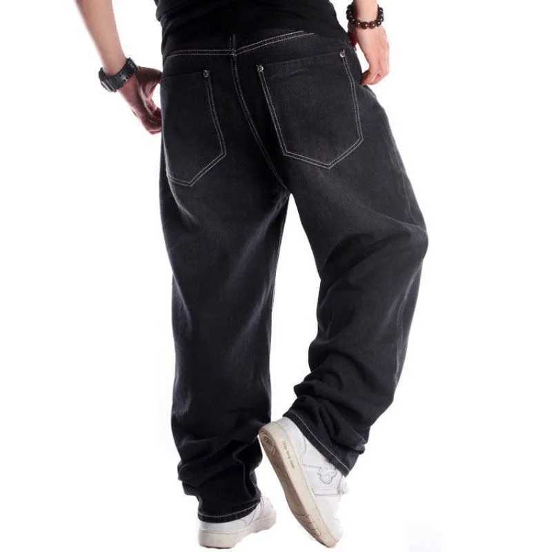 Mens Street Trends Black Washed Jeans Hip Hop Trousers Baggy Jeans For Male Hiphop Skateboard Denim Pants Loose Plus Size 44 46M240803